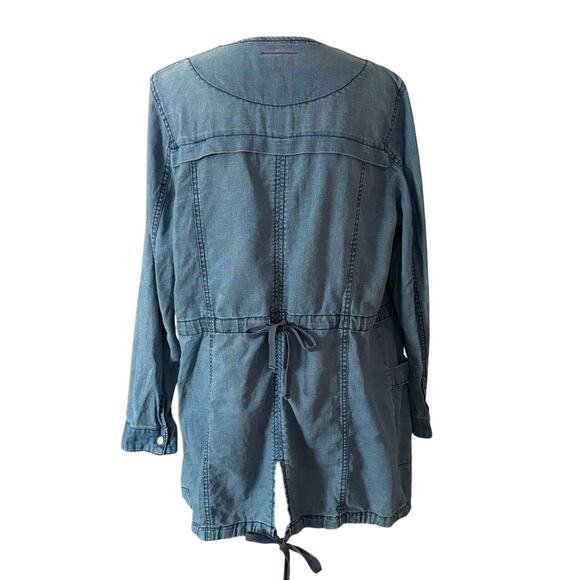 Hei Hei Anthropologie Size M Open Front Linen Blend Denim Jacket Pockets - Picture 4 of 6